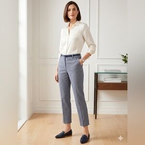 Loft Petites 2 Marisa Blue White Dot Knit Skinny Cropped Trouser Dress Pants 2P